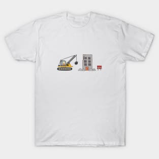 kids drawing construction site with demolition truck and wrecked building T-Shirt